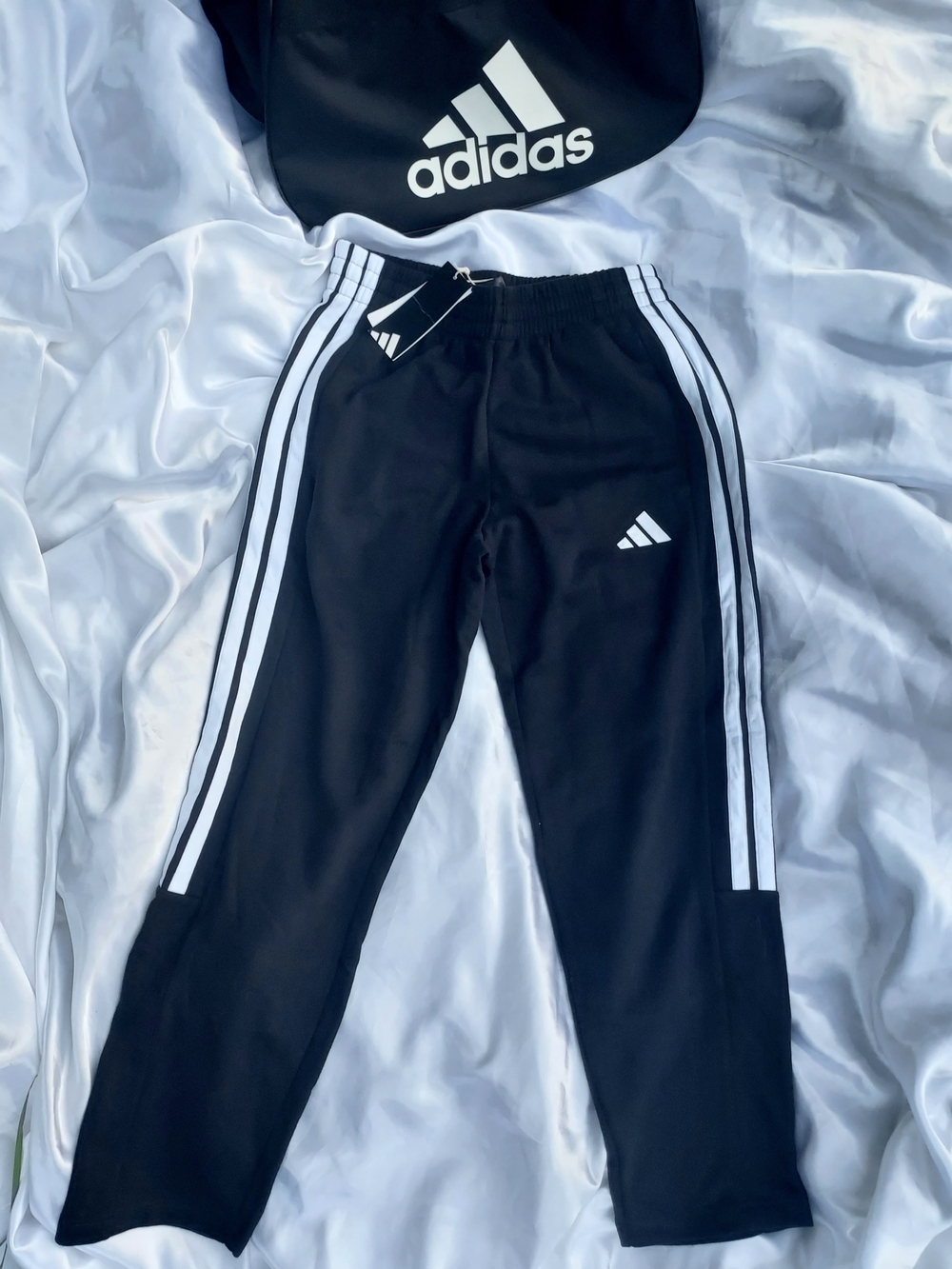 adidas Black Men's Joggers with White Three-Stripes